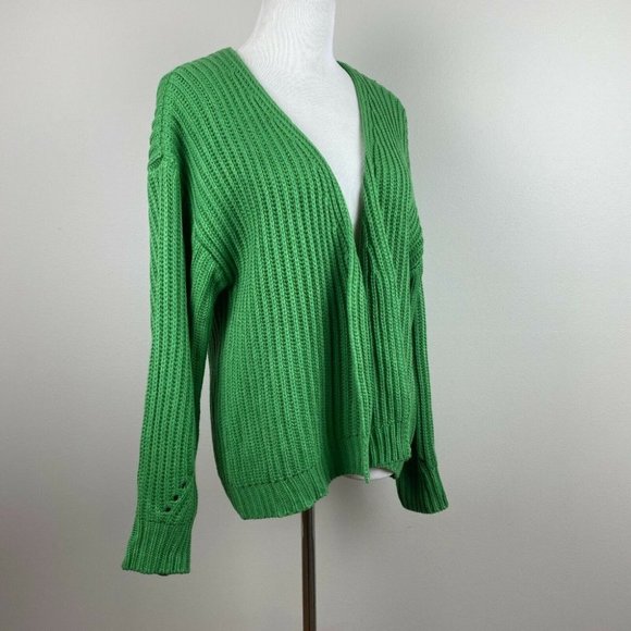 Code X Mode Cardigan Sweater S Chunky Knit Green Open Oversized New - Picture 11 of 12